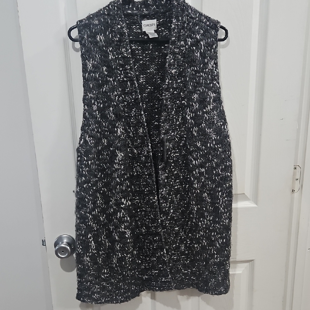 Chico's Black and White Textured Sweater Vest Size 2